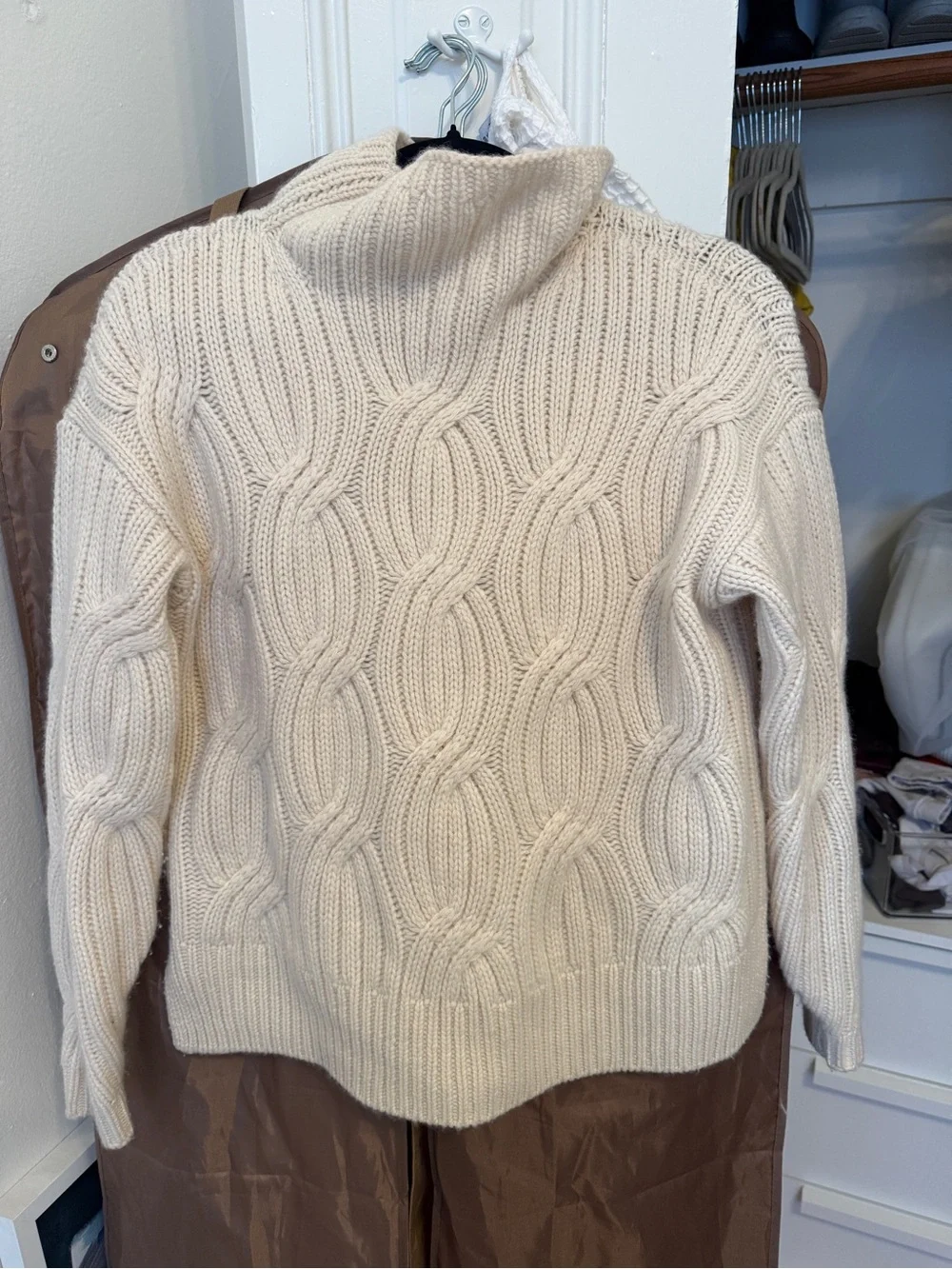 Jcrew Collection 100% Cashmere Cream Cable Knit Turtleneck Sweater